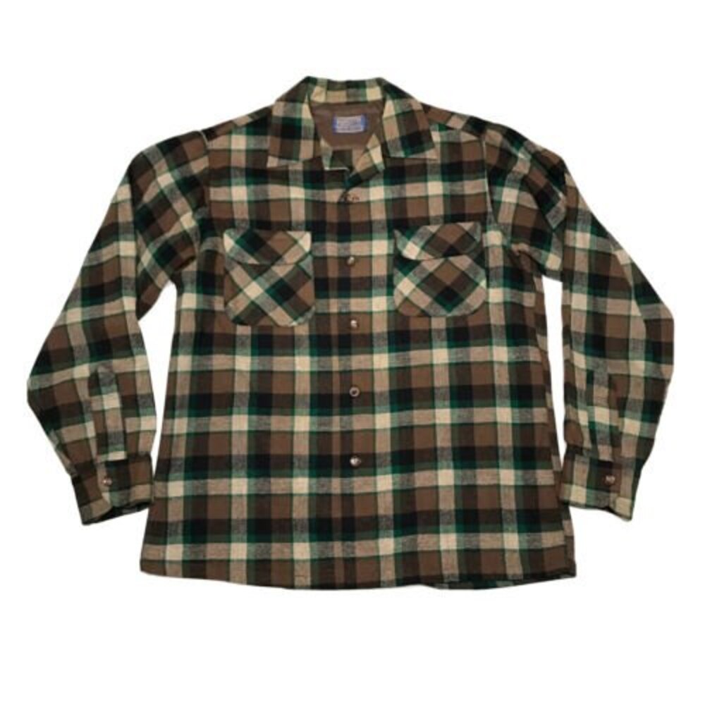 Vintage Pendleton Mens Hombre Board Shirt Size M Green Brown